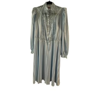 Medium Womens Jerri Jee 70's Blue Long Sleeve Lace Collar Vintage Midi Dress